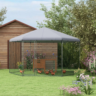 PAWHUT Chicken Coop Outdoor with Cover for 10-15 Chickens, 4 x 3.5 x 2.6m in Silver - Image 9