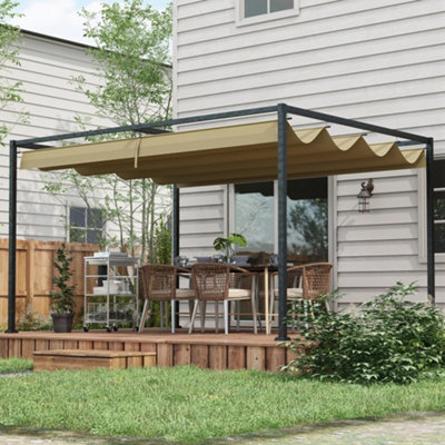 Outsunny 3X2M Metal Pergola Gazebo Patio Sun Shelter Retractable Canopy Khaki from B&Q