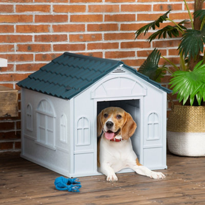 PawHut Weather-Resistant Dog House, Puppy Shelter for Medium Dogs - Blue - Image 6