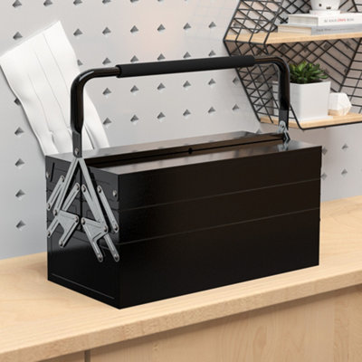 Durhand 3 Tier Metal Toolbox With 5 Tray Carry Handle 45Cmx20Cmx34.5Cm Black from B&Q