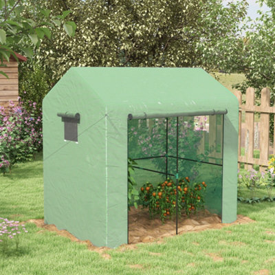 Outsunny Walk-In House With Roll-Up Door And Mesh Windows, 200X140x200cm Green