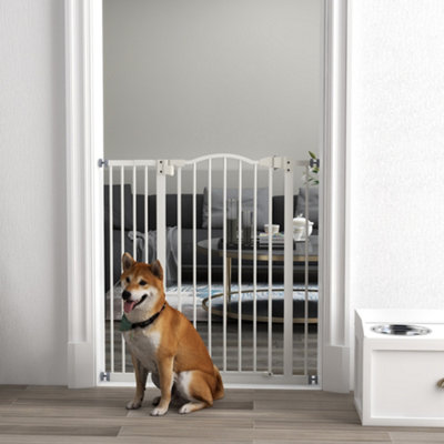 Pawhut 74-94Cm Adjustable Metal Pet Gate Safety Barrier W/ Auto-Close Door White