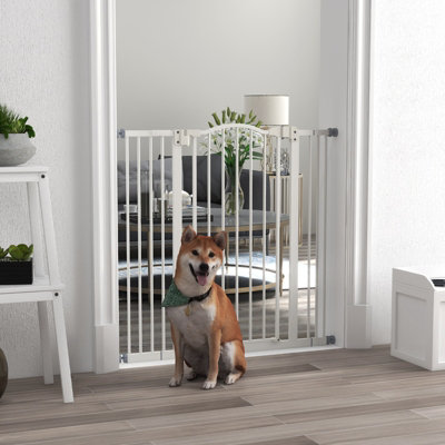 Pawhut 74-100Cm Adjustable Metal Pet Gate Safety Barrier W/auto-Close Door White from B&Q