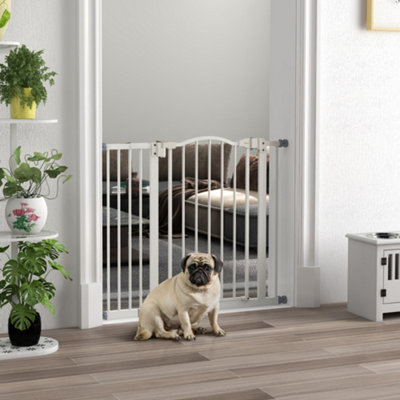 Pawhut 74-94Cm Adjustable Metal Pet Gate Safety Barrier W/ Auto-Close White