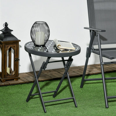Outsunny Round Folding Side Table W/ Imitation Marble Glass TopBlack & White from B&Q