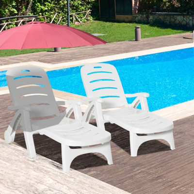 Outsunny Patio Folding Lounge Chairs Recliners With Wheels & 5-Position Backrest from B&Q