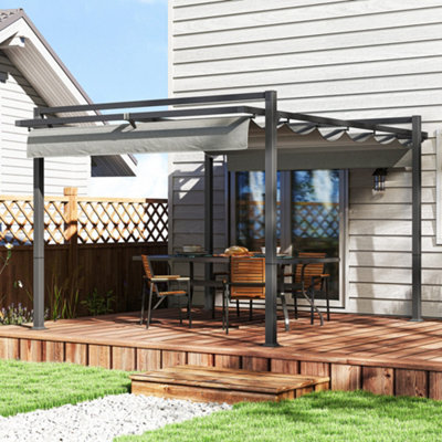 Outsunny 3 X 4M Pergola With Retractable Roof And Aluminium FrameGrey from B&Q