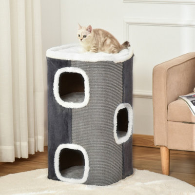 Pawhut Cat Barrel Kitten Tree Tower Sisal Scratching Furniture Climbing Frame