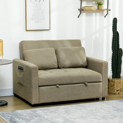 Homcom 2 Seater Sofa Bed Convertible Bed Settee With Cushions, Pockets, Brown