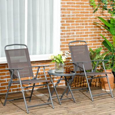B&Q -  Patio Bistro Set Folding Chairs & Coffee Table For BalconyBrown