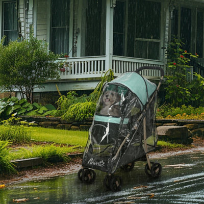 PAWHUT Pet Stroller for XS & S Dogs w/ Rain Cover in Green | Size: 40cm - Image 6