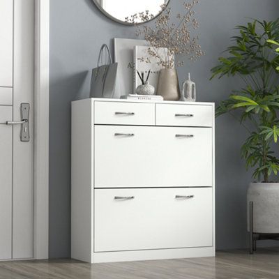 Homcom Slim Shoe Cabinet With 2 Flip Drawers For 12 Pairs Of Shoes White