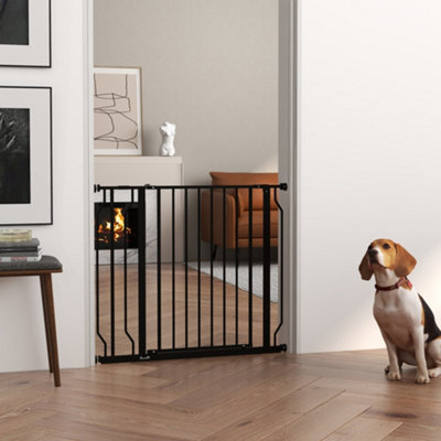 Pawhut Dog Gate Wide Stair Gate W/ Door Pressure Fit75-95W CmBlack from B&Q