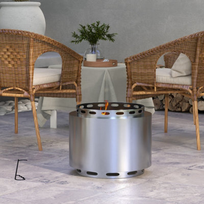 B&Q -  48.5Cm Smokeless Wood Burning Firepit Stainless Steel Fire PitSilver