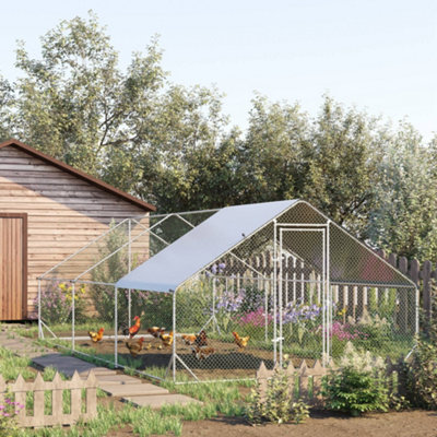Pawhut Walk In Chicken Run Galvanised Chicken Coop W/ Cover 6 X 3 X 2M Medium
