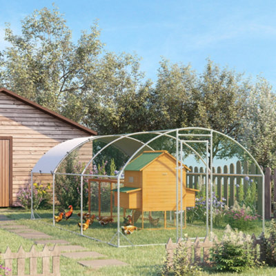 Pawhut Walk-In Chicken Run Galvanised Chicken Coop W/ Cover 2.8 X 1.9 X 2M