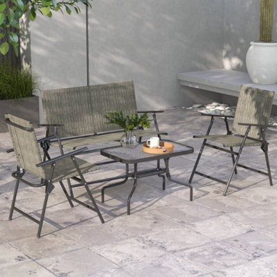 Outsunny Patio Furniture Set, Garden Set W/ Table, Foldable Chairs, A Loveseat