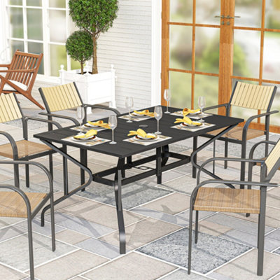 Outsunny Garden Dining Table With Steel Frame And Slatted TopBlack from B&Q