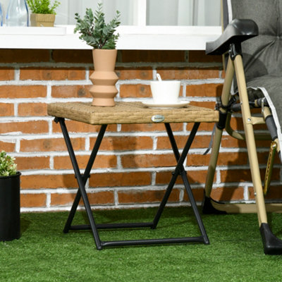 Outsunny Folding Square Rattan Coffee Table, Steel Frame Bistro Garden Natural