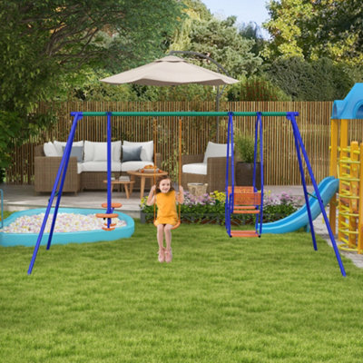 Outsunny Orange 3 In 1 Metal Kids Swing Set With Swing, Glider, Rocking Chair, 3In
