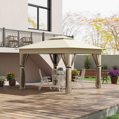 Outsunny 3.36X3.36M Pop Up Gazebo W/ Solar-Powered Led Lights Netting Khaki from B&Q