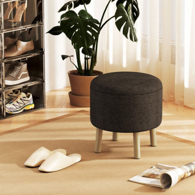 Homcom Brown Storage Ottoman, Round Stool Chair With Cushioned Top - Image 3