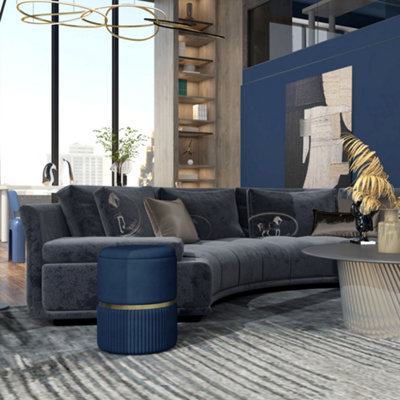 Homcom Blue Round Pouffe Storage Footstool With Cushioned Top Hidden Space
