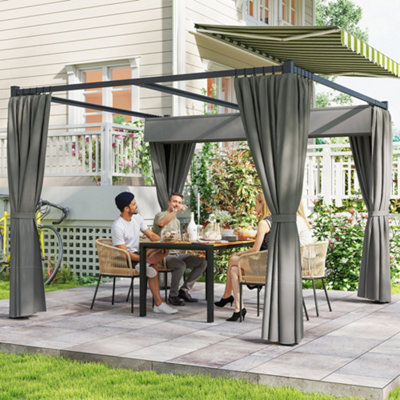Outsunny 3 x 3m Retractable Pergola - Light Grey - Image 6