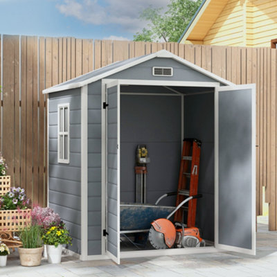 Outsunny Garden Shed 6'x4.5' Plastic Tool Storage House W/ Lockable Double Doors