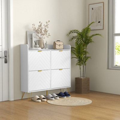 Homcom Narrow Shoe Storage Cabinet With 4 Flip Drawers For 16 Pairs Of Shoes