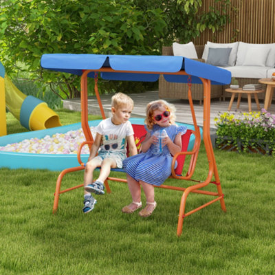 Outsunny 2 Seater Kids Swing ChairCowboy Themed With Adjustable Canopy from B&Q