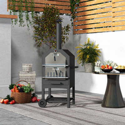 Outsunny Outdoor Pizza Oven Charcoal Grill With Rain CoverShelf And Wheels from B&Q