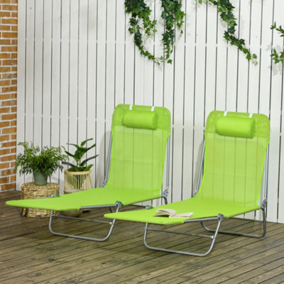 Outsunny Green 2 Piece Folding Sun Loungers With Adjustable Backrest, Pillow, - Image 8