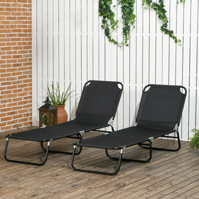 Rackhams Black Set Of Two Metal Frame Folding Sun Loungers - Image 7