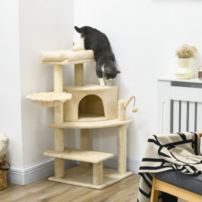 Pawhut Cream Cat Tree Tower Climbing Activity Centre With Sisal Scratching Post