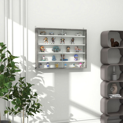 B&Q -  5-Tier Wall Display Shelf Unit Cabinet W/ Shelves Glass Doors Grey Wood