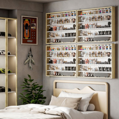 Homcom 5-Tier Wall Display Shelf Unit Cabinet W/ Shelves Glass Doors Natural - Image 6