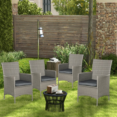 Outsunny 4Pc Outdoor Rattan Armchair Wicker Dining Chair Set For Garden Grey from B&Q