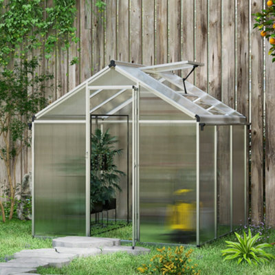 Outsunny Light 6X6ft Aluminium Greenhouse With/ Door Window Galvanised Base Pc Panel Size 6