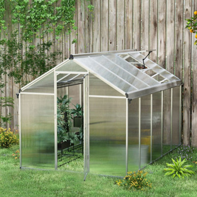 Outsunny 10X6ft Aluminium Greenhouse With/ Door Window Galvanised Base Pc Panel Light