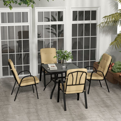 Outsunny Garden Dining SetGlass Table W/ Umbrella Hole Beige from B&Q
