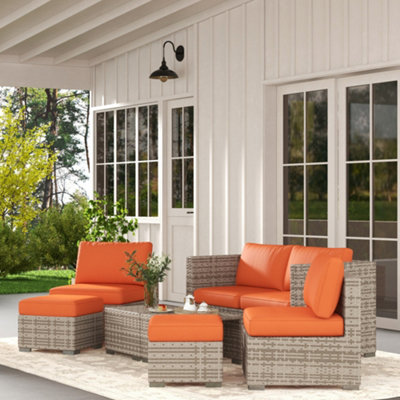 Outsunny 8Pc Outdoor Patio Furniture Set Weather Wicker Rattan Sofa Chair Orange from B&Q