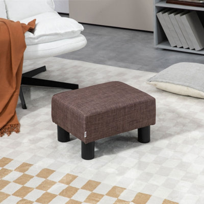 Homcom Chic Linen Fabric Footstool Ottoman Cube With 4 Plastic Legs Brown from B&Q