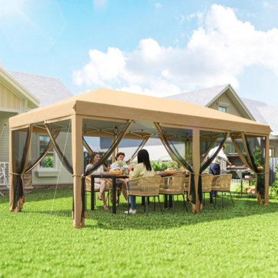 Outsunny 6 X 3(M) Pop Up Party Tent Canopy With 6 Removable Sidewalls Beige from B&Q