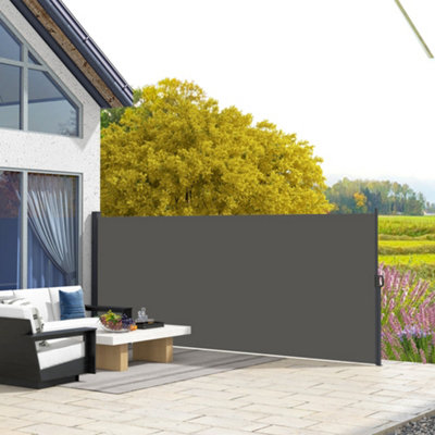 Outsunny Side Awning Retractable, Outdoor Privacy Screen, 400X180Cm, Dark Grey