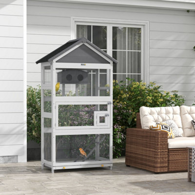 PawHut Bird Cage Grey Wood/Steel - Small Birds - 171H x 92L x 52Wcm - Image 6