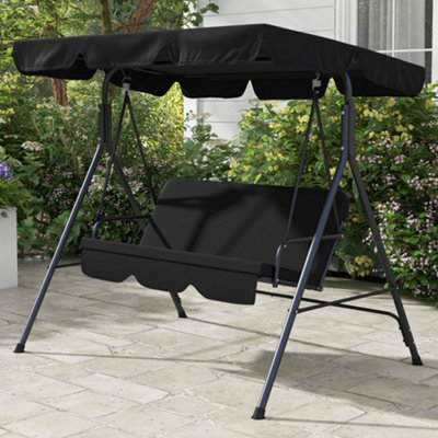 Outsunny Outdoor 3-Person Porch Swing Chair With Adjustable Canopy Black from B&Q