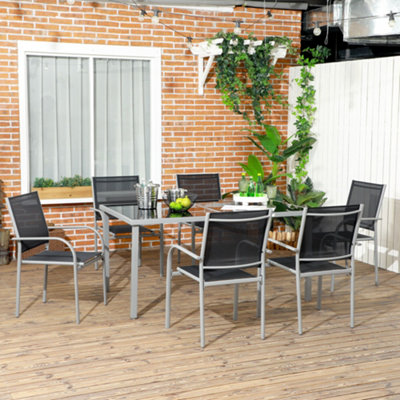 Outsunny 7 Piece Garden Dining SetSteel Outdoor Table And ChairsBlack from B&Q