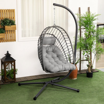 Outsunny Pe Hanging Swing Chair W/ Thick CushionPatio Hanging ChairGrey from B&Q