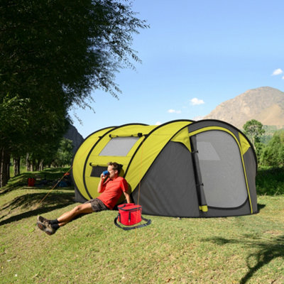 Outsunny Camping Tent Dome Pop-Up Tent With Windows For 4-5 Person Yellow